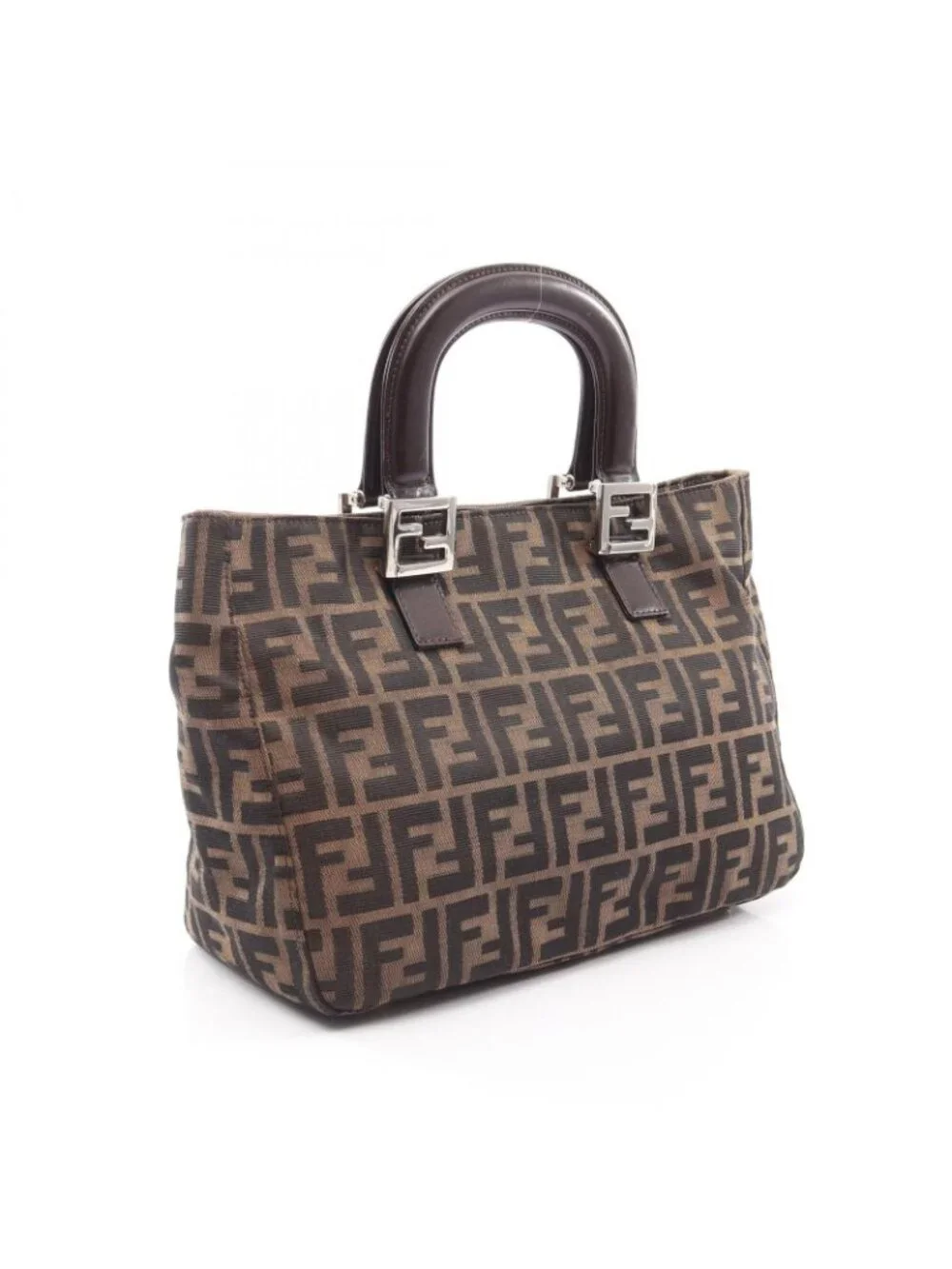 Fendi Handbag Zucca Brown Canvas Leather - Picture 2 of 10